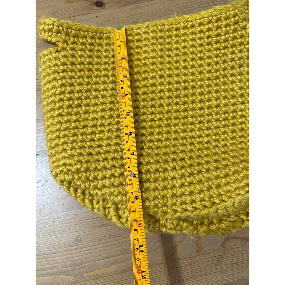 Handmade Chunky Crochet Mustard Yellow Bucket Bag Tote Boho Artisan - Picture 4 of 6